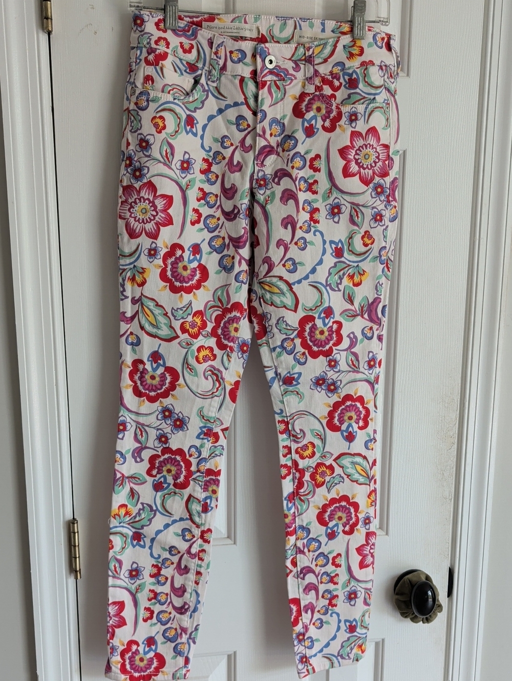 Floral Print Women’s Jeans in White with Multicolor Blooms